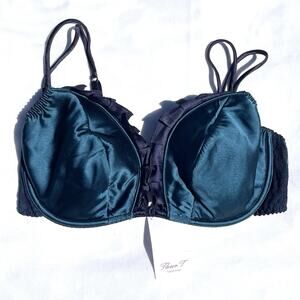 Fleur T England Padded Plunge Silk Bra 36D Peacock Blue Underwire